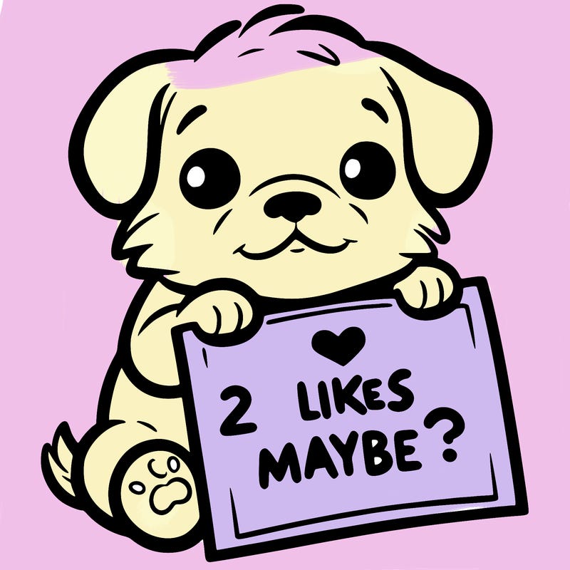 a puppy holding a sign that says 2 likes maybe?