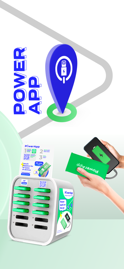 PowerApp sharing station with portable power banks for mobile phone charging