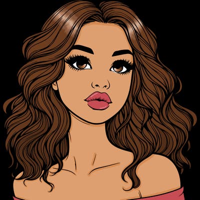 realistic girl with wavy hair and lips