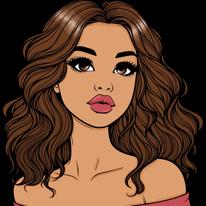 realistic girl with wavy hair and lips
