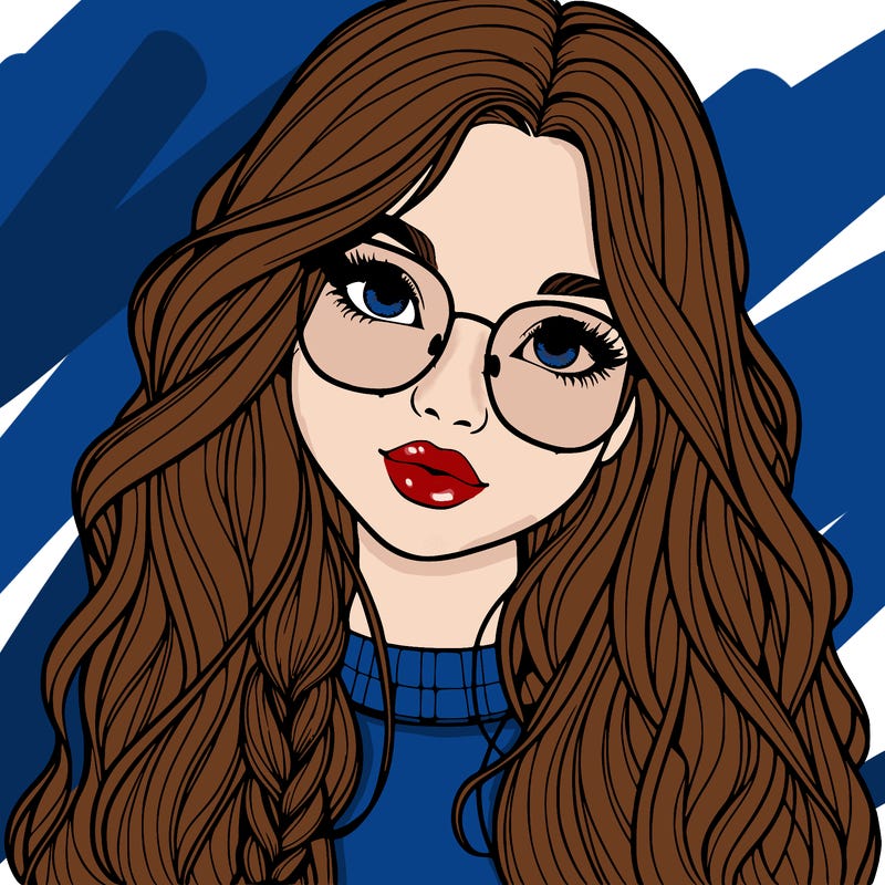 girl with long hair and freckles and glasses realistic