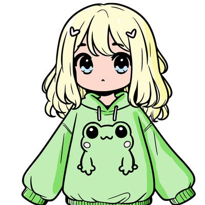 girl wearing frogging sweatshirt