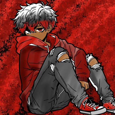 a male hoddie ripped jeans messy hair anime