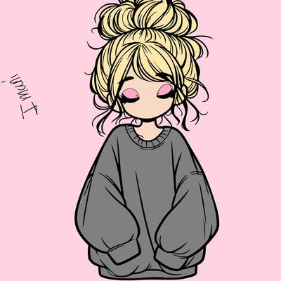 girl with baggy sweatshirt and messy bun