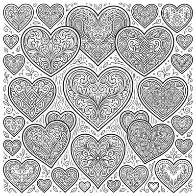 Dive into the intricate beauty of these wooden heart designs, crafted for adult coloring enthusiasts. Each heart offers a unique challenge with detailed patterns, perfect for mindful relaxation.