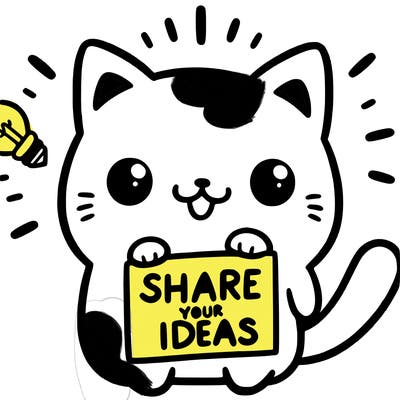 a cute cat saying share your ideas