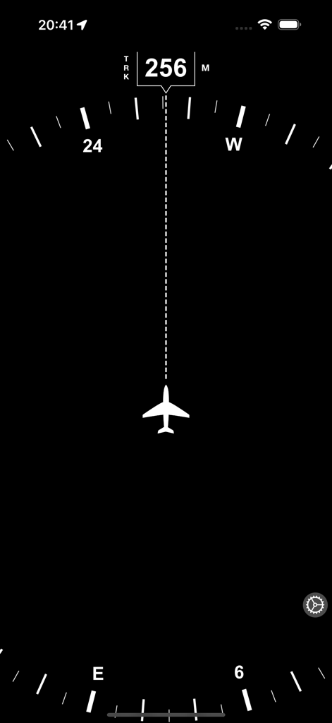 Mobile flight instrument interface showing a course rose with a heading of 256 degrees.