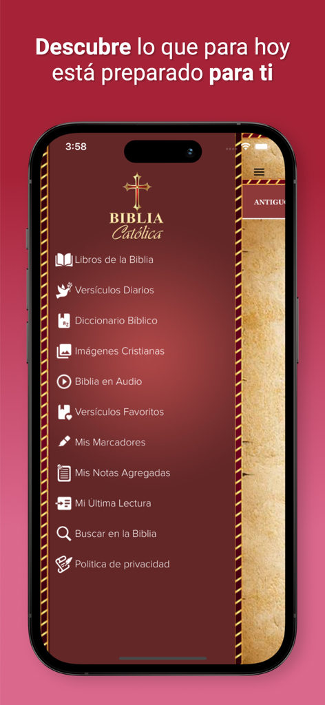 La Biblia Católica - Menu de la aplicacion La Biblia Catolica en espanol para iPhone