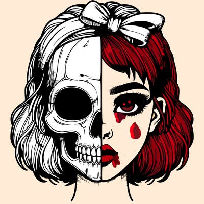 realistic girl with half skull mask