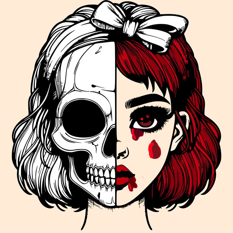 realistic girl with half skull mask