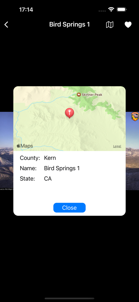 California Fire Cams - Map interface showing Bird Springs 1 fire camera location in Kern County California