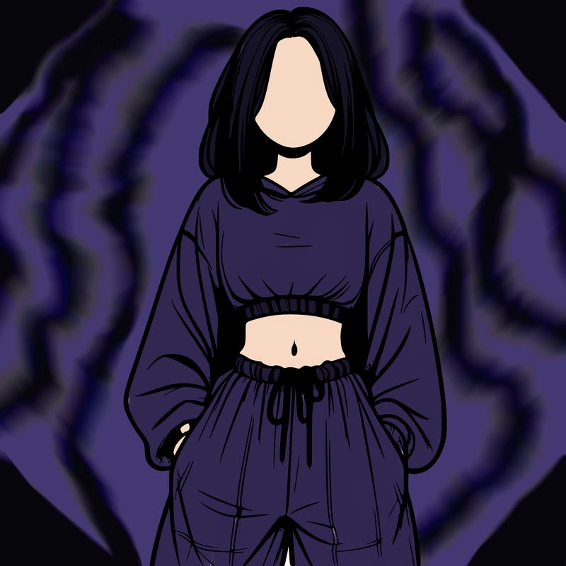 realistic girl faceless with baggy pants and a crop top