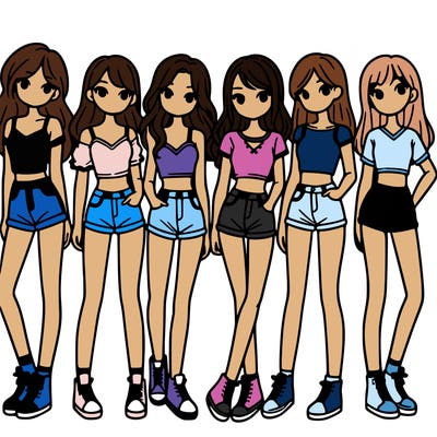 a group of girls wearing crop tops and shorts