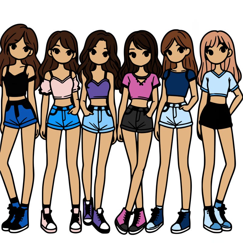 a group of girls wearing crop tops and shorts