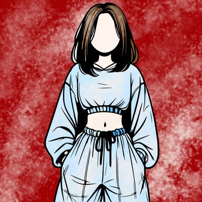 realistic girl faceless with baggy pants and a crop top