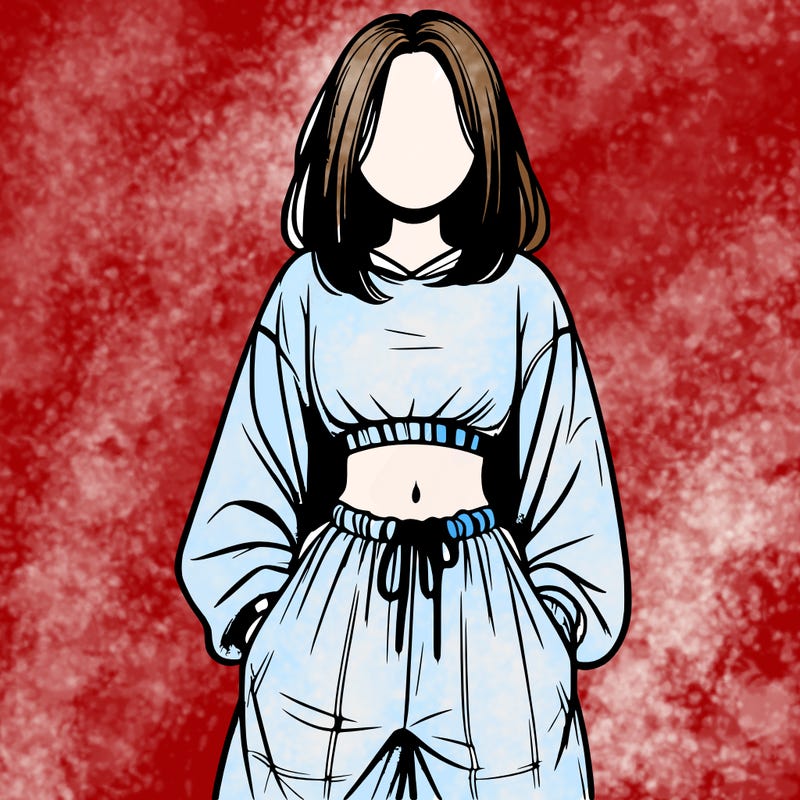 realistic girl faceless with baggy pants and a crop top