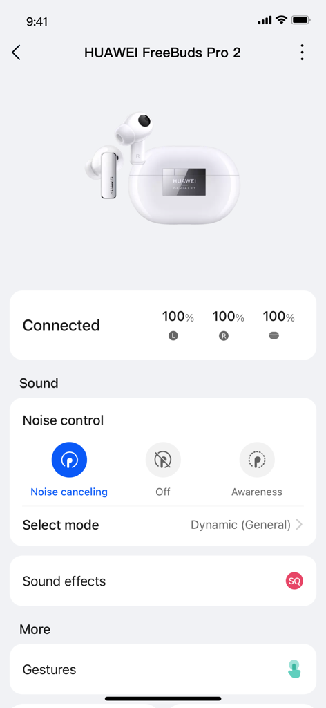 Huawei AI Life app interface for FreeBuds Pro 2 earbuds management