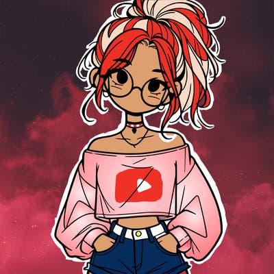 girl with a messy ponytail glasses a baggy crop top and jean shorts