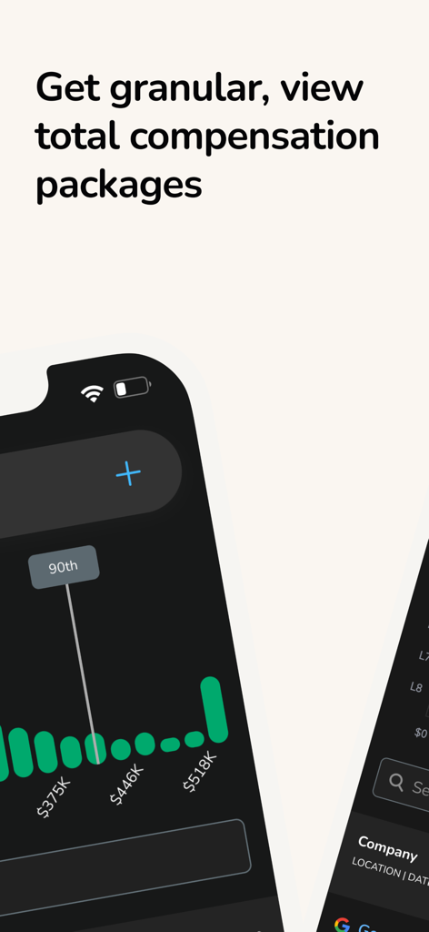 Levels.fyi -  Salaries & More - A chart in the Levels.fyi app showing granular total compensation packages and salary percentiles for tech professionals