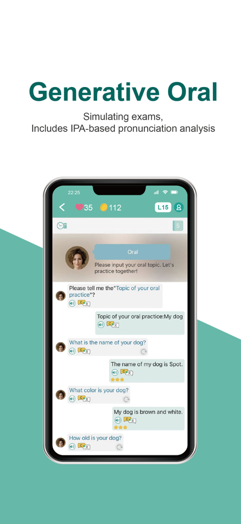 TutorJolly AI English Tutor - AI-powered English oral speaking simulator interface showing a chat-based conversation for practice and exam simulation