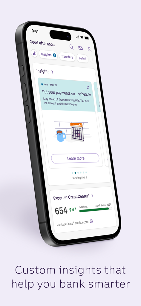 A smartphone displaying the Truist Mobile app interface with financial insights and credit score monitoring.