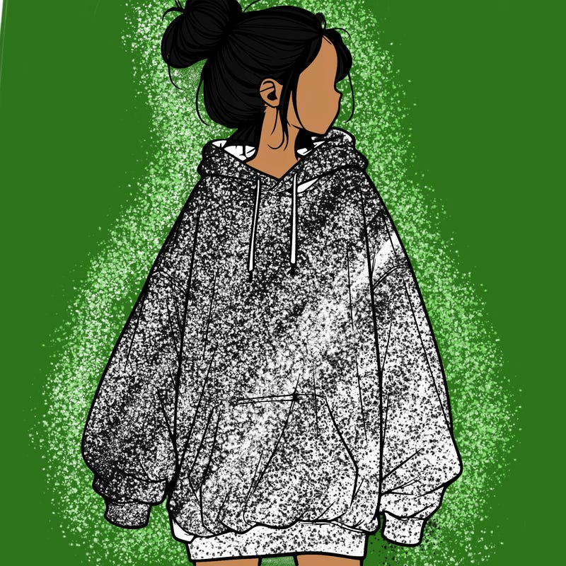 realistic girl with a oversized sweatshirt on and a bun