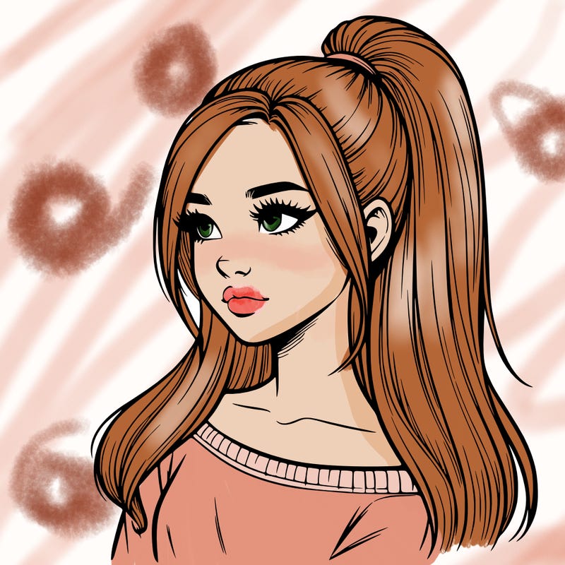 realistic girl with a high ponytail