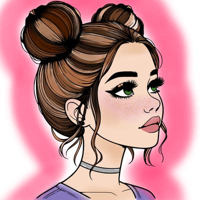 realistic girl with buns on the top of her head