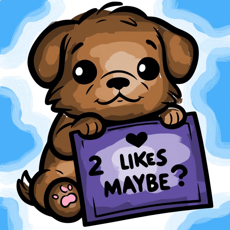 a puppy holding a sign that says 2 likes maybe?