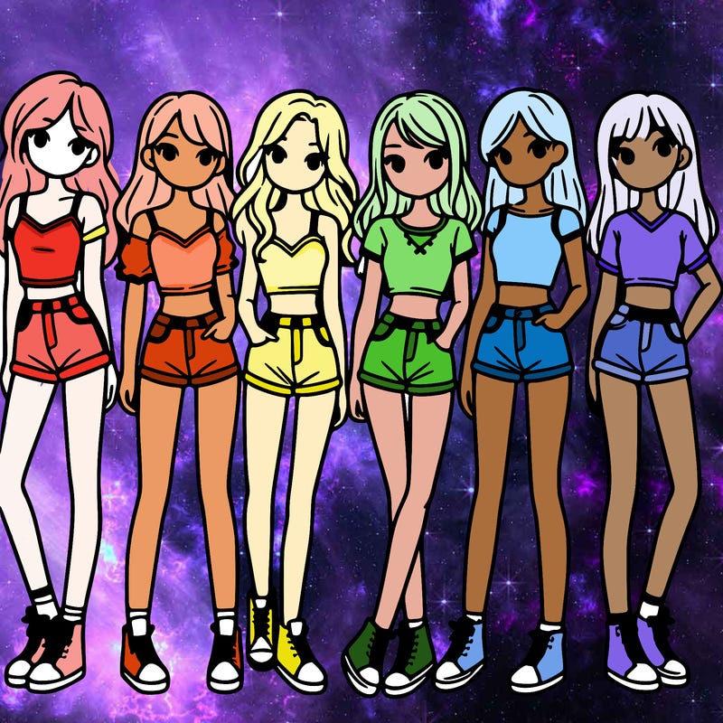 a group of girls wearing crop tops and shorts