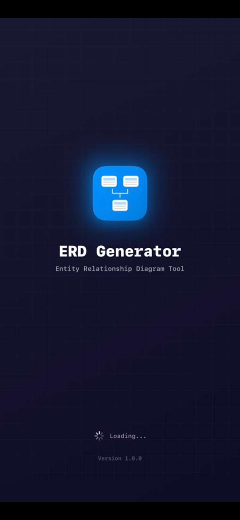 Splash screen of the ERD Generator app featuring a blue flowchart icon and loading text.