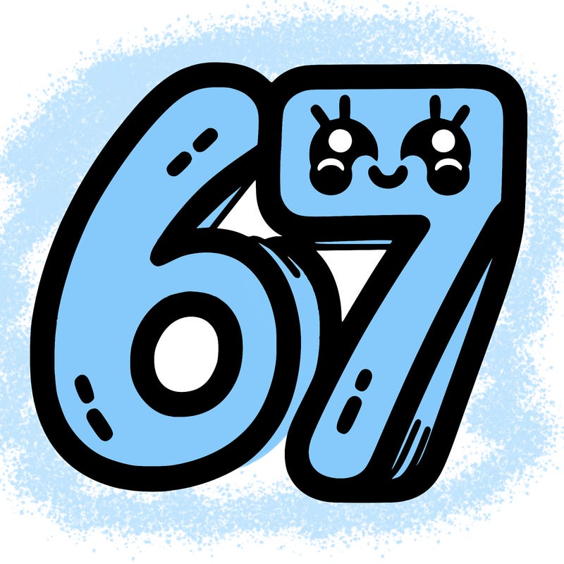 the numbers 67