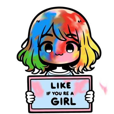 a cute girl holding a sign that says like if you’re a girl