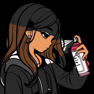 a realistic girl spray painting