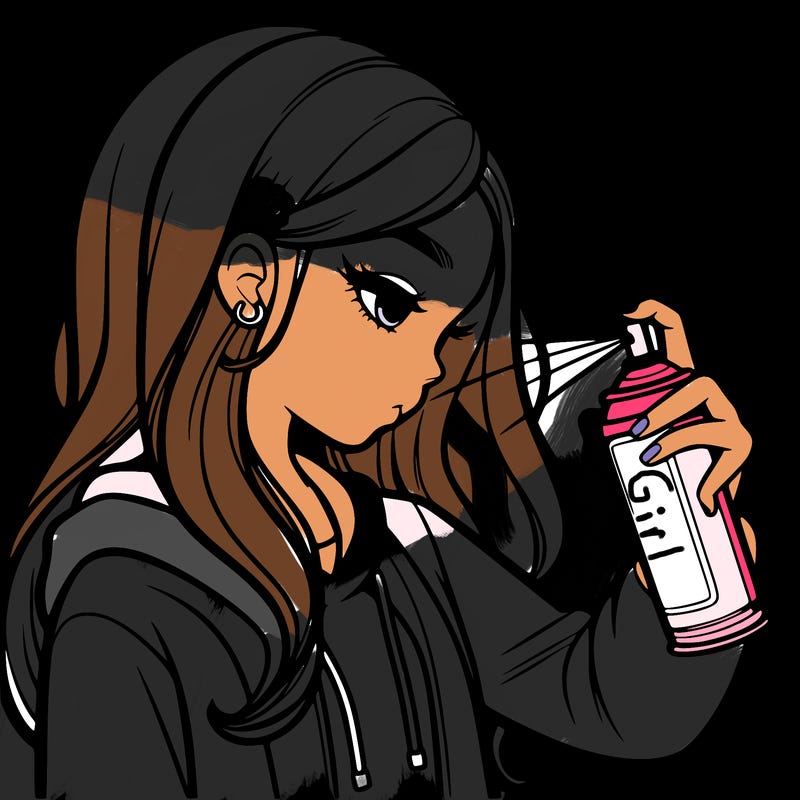 a realistic girl spray painting