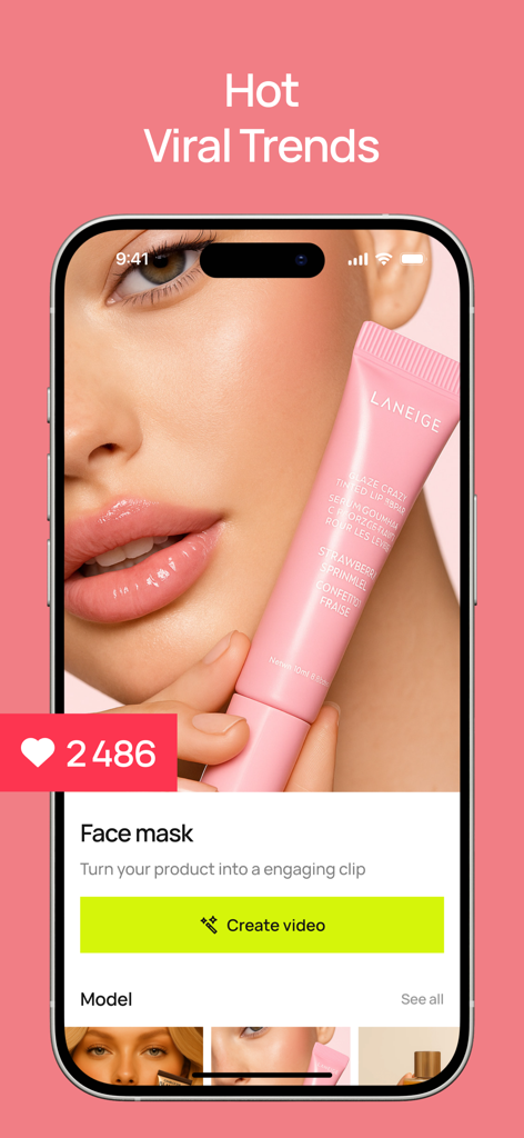 Fleur - AI Video Generator - Interfaz de la aplicación Fleur AI para crear vídeos virales de productos de belleza