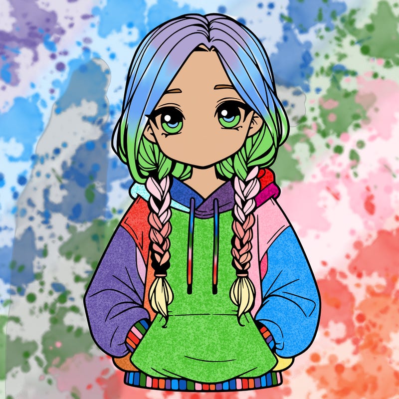 a realistic girl with a oversized hoodie and she has braids