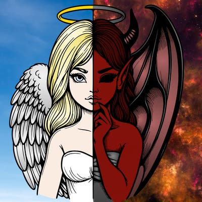 realistic angel half demon