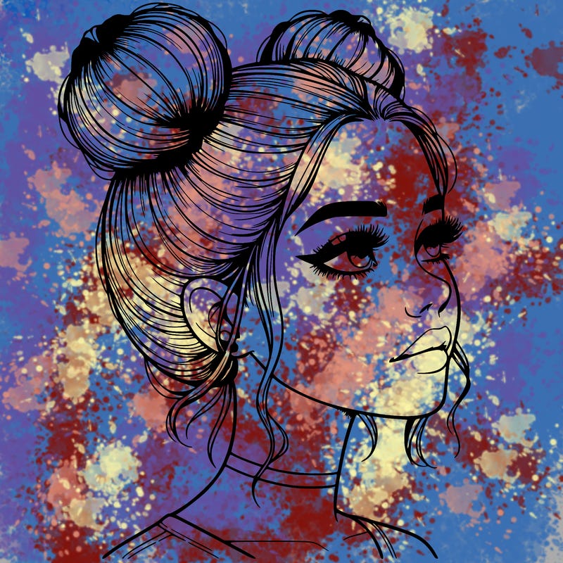 realistic girl with buns on the top of her head