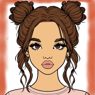 realistic girl with two buns in hair and lips