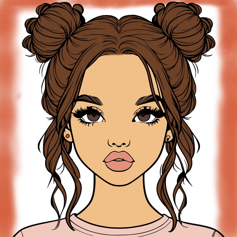 realistic girl with two buns in hair and lips