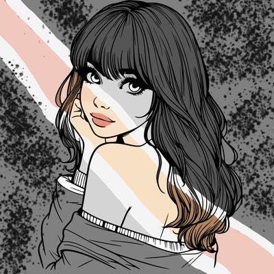 realistic girl with bangs looking over her shoulder