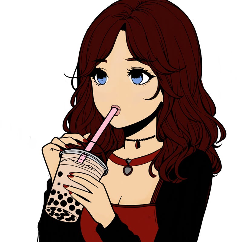 realistic girl drinking boba tea