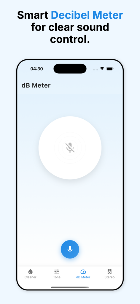 Speaker Cleaner & Clear Wave - Interface of the Speaker Cleaner and Clear Wave app showing the smart decibel meter feature