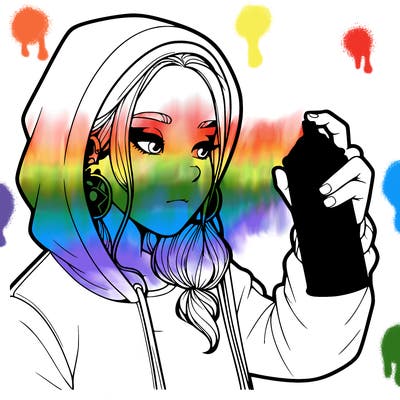 a realistic girl, spray painting