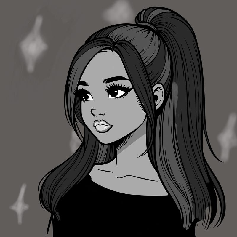 realistic girl with a high ponytail