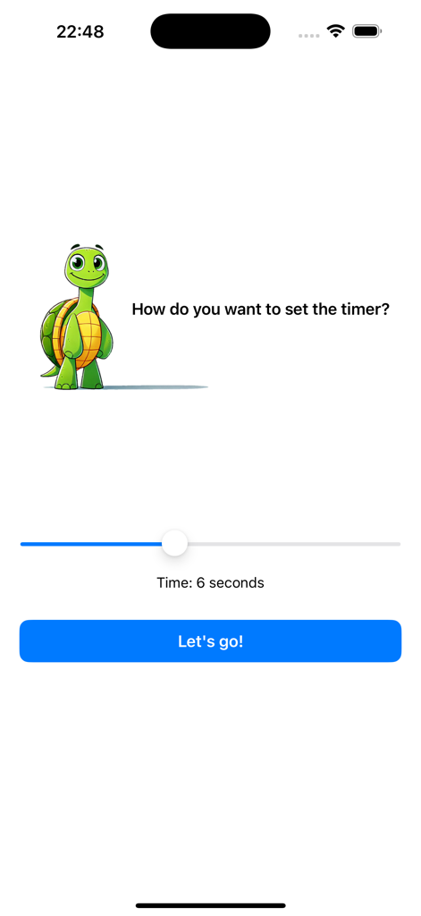 X-Math Clash - X-Math Clash timer settings screen featuring a friendly turtle character and time slider