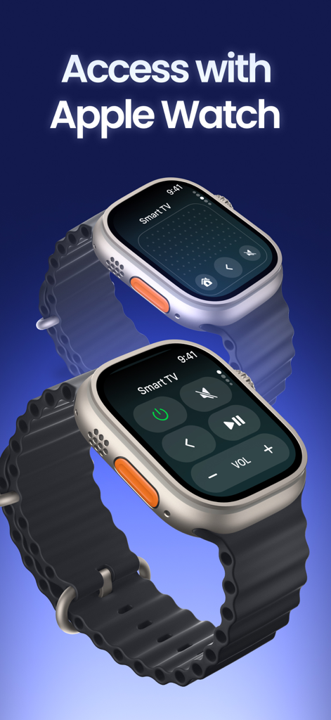 Remote Control TV & Smart - Two Apple Watches showing the smart TV remote control app interface with power and volume controls