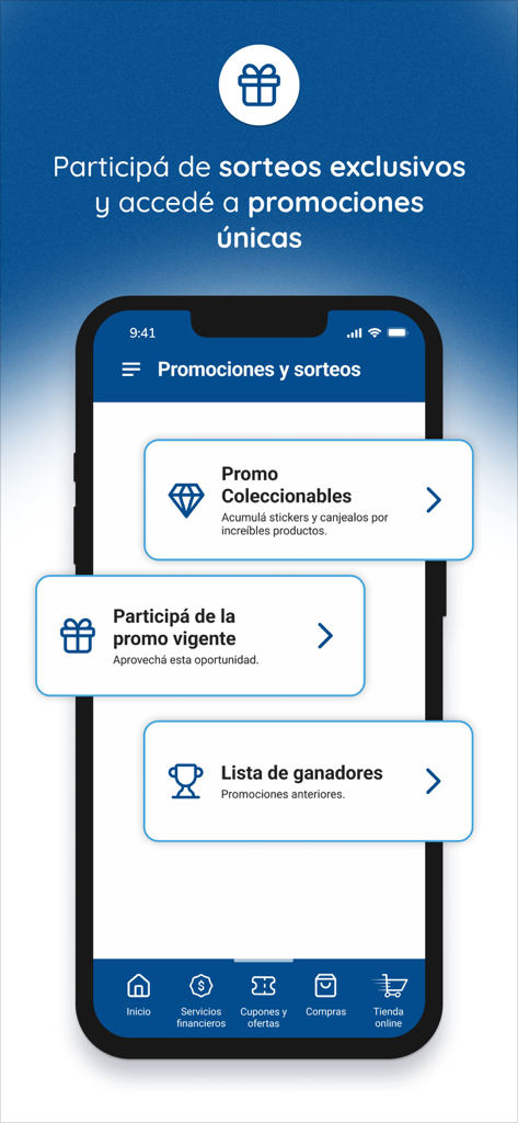 Interface of the La Anonima app showing a list of exclusive promotions and raffle opportunities for users.