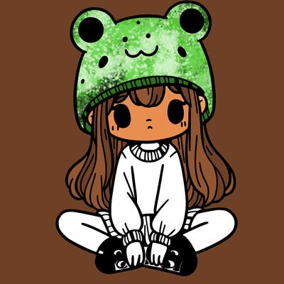 a girl wearing a frog hat and some frog socks